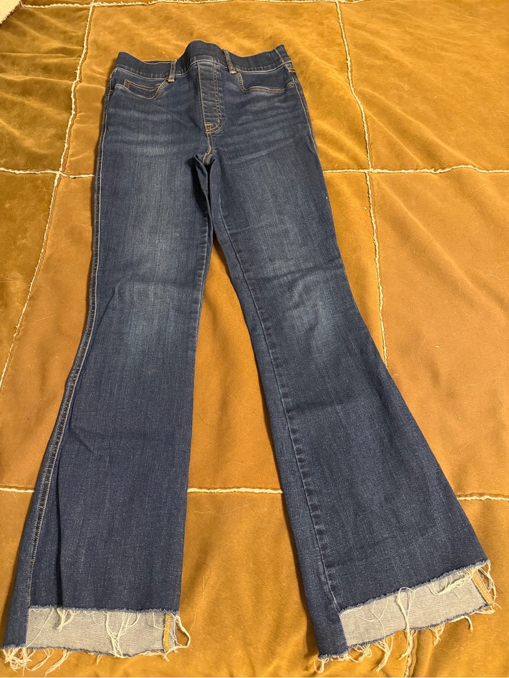 SPANX Dark Blue Flare Jeans with Frayed Hem